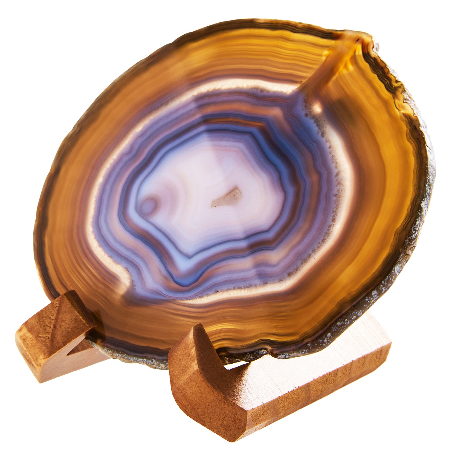 Large Natural Brazilian Agate Drink Coaster with Wood Holder - Oak