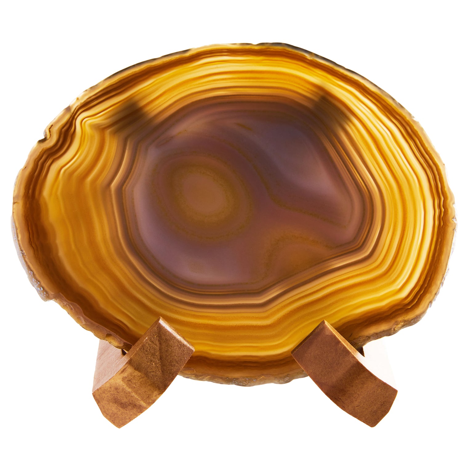 Large Natural Brazilian Agate Drink Coaster with Wood Holder - Oak
