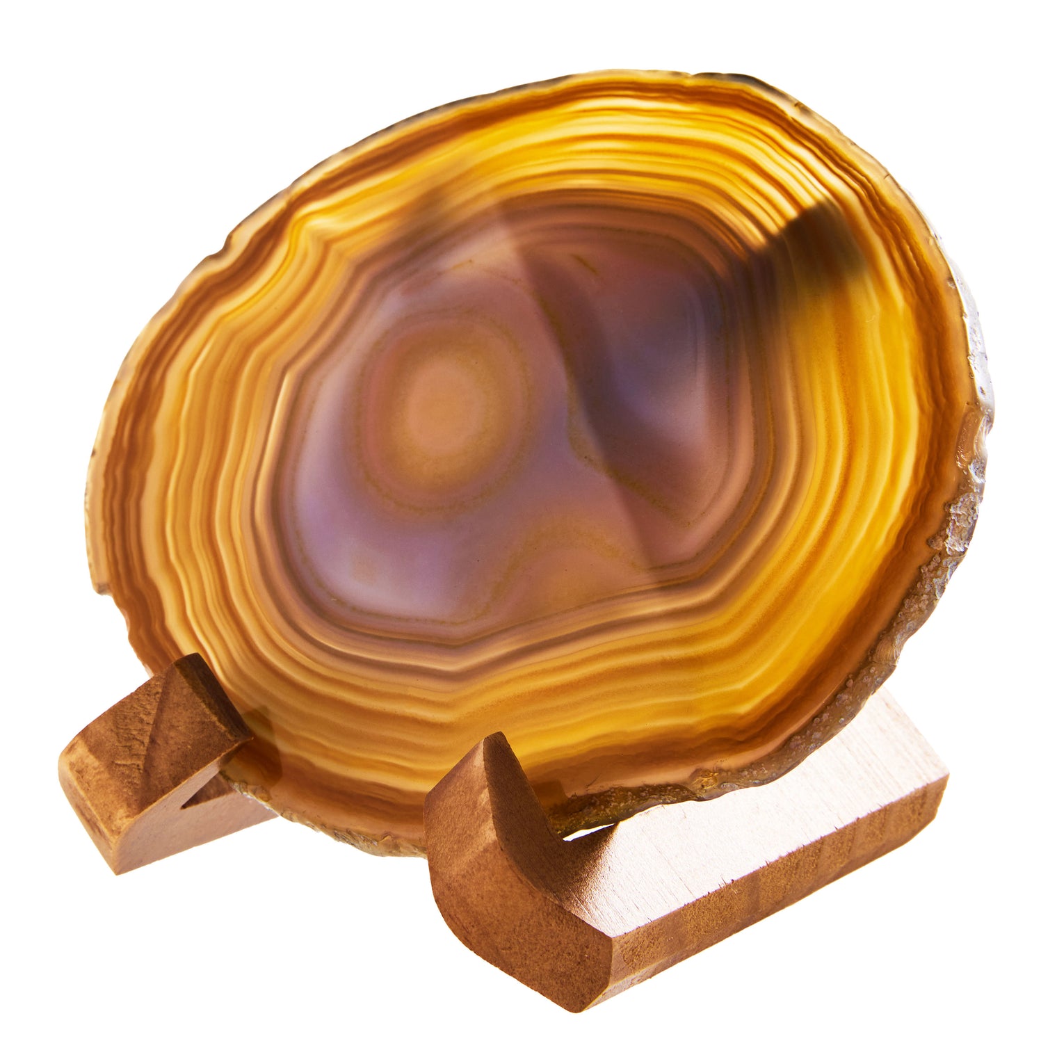 Large Natural Brazilian Agate Drink Coaster with Wood Holder - Oak