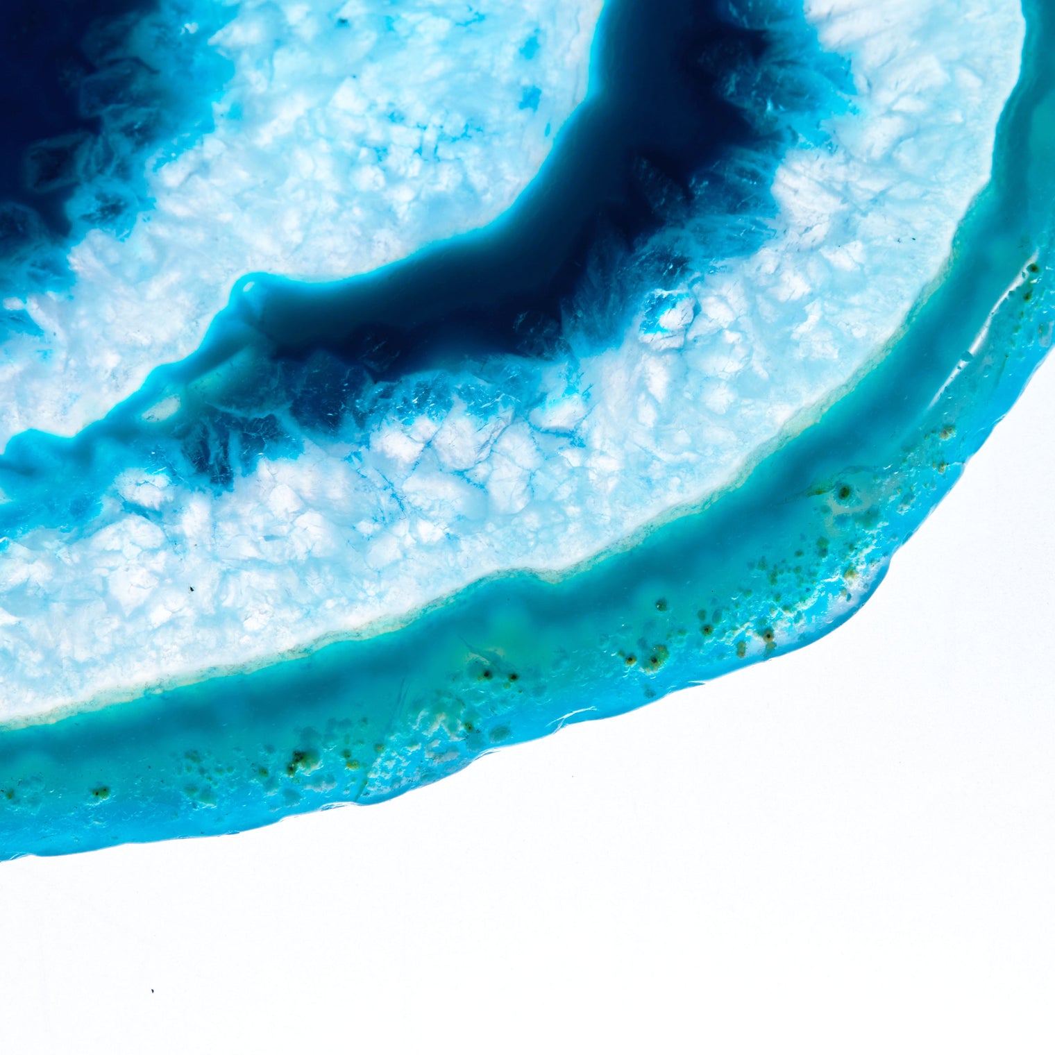 Large Natural Brazilian Agate Drink Coaster with Wood Holder - Ocean Blue