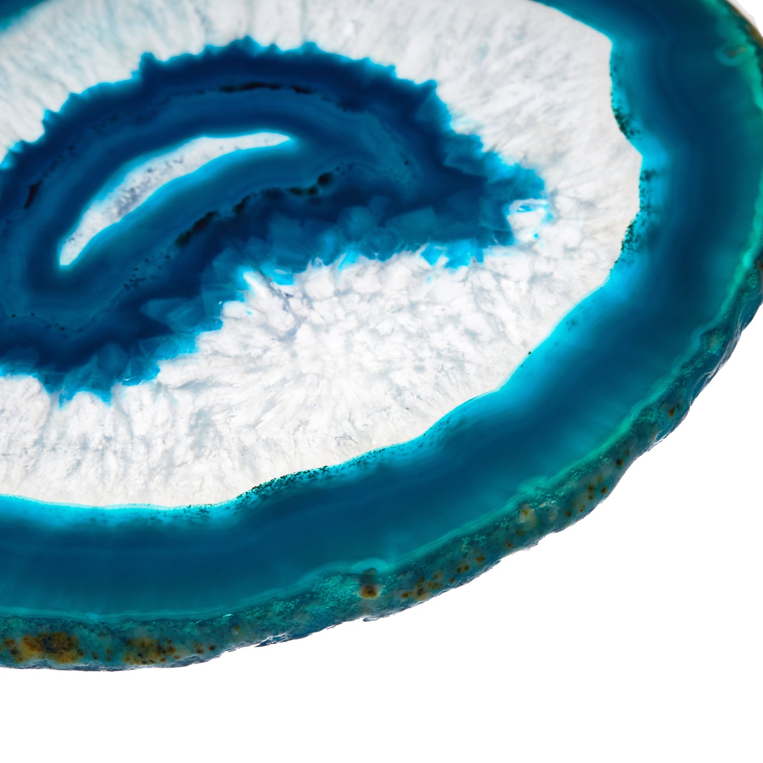 Large Natural Brazilian Agate Drink Coaster with Wood Holder - Ocean Blue