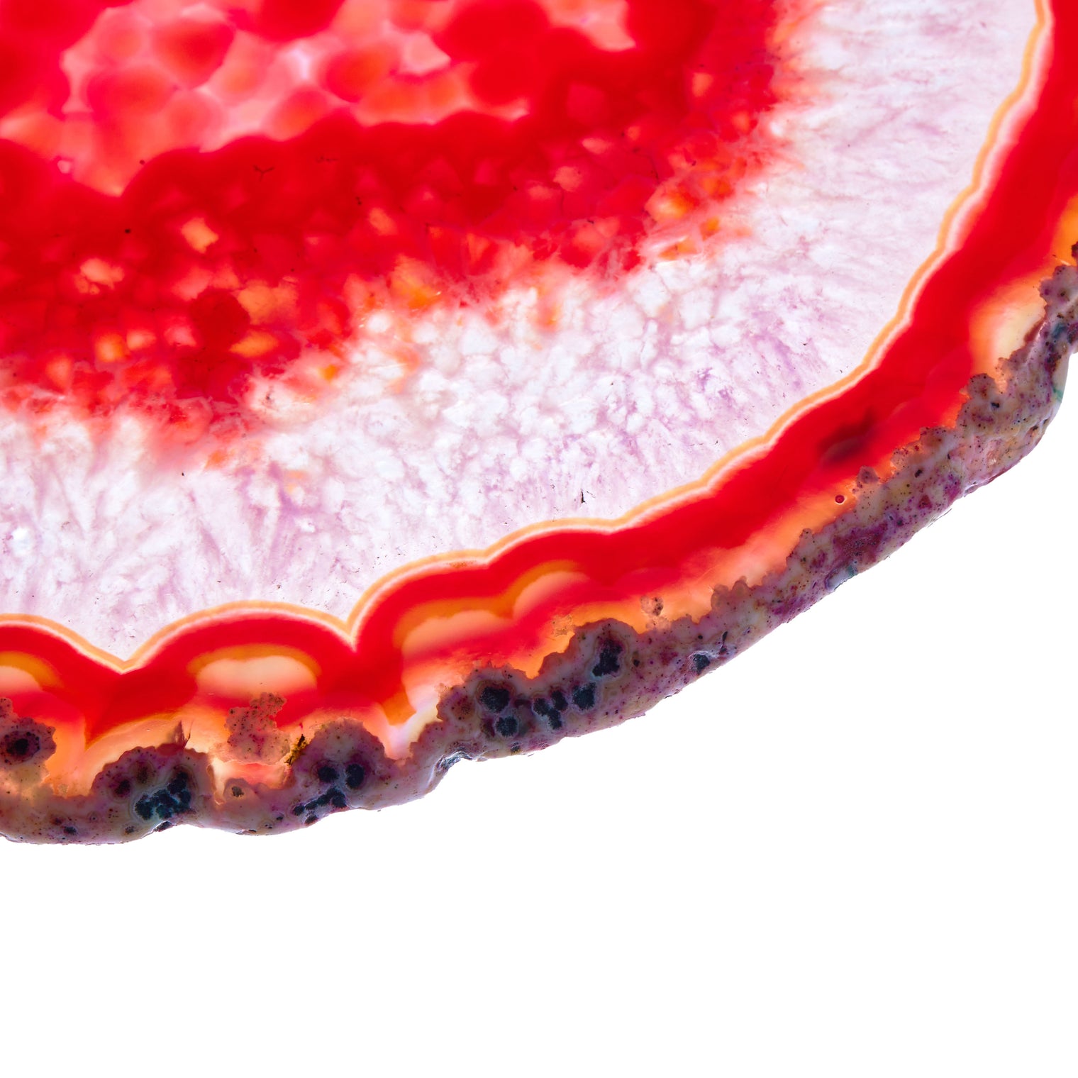 Large Natural Brazilian Agate Drink Coaster with Wood Holder - Red