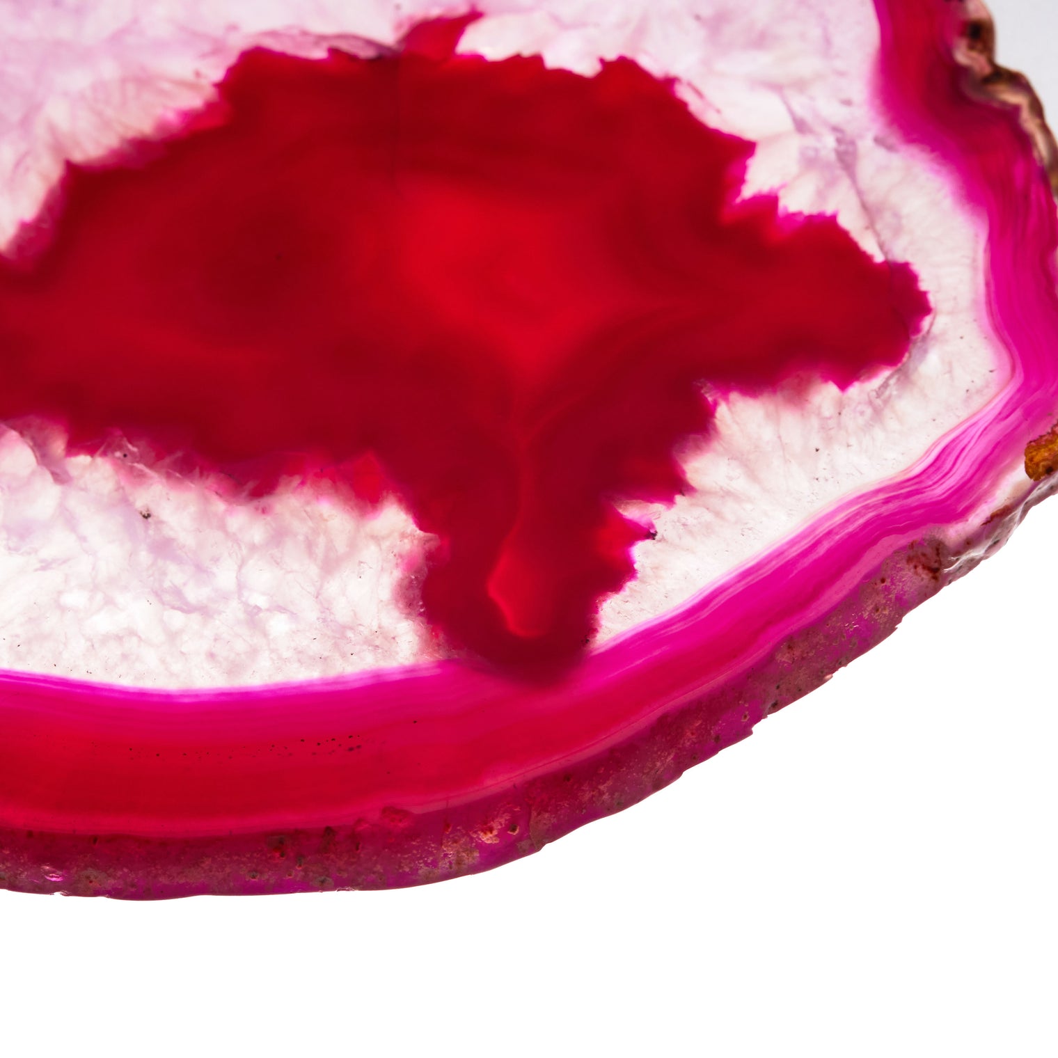 Large Natural Brazilian Agate Drink Coaster with Wood Holder - Rose Pink