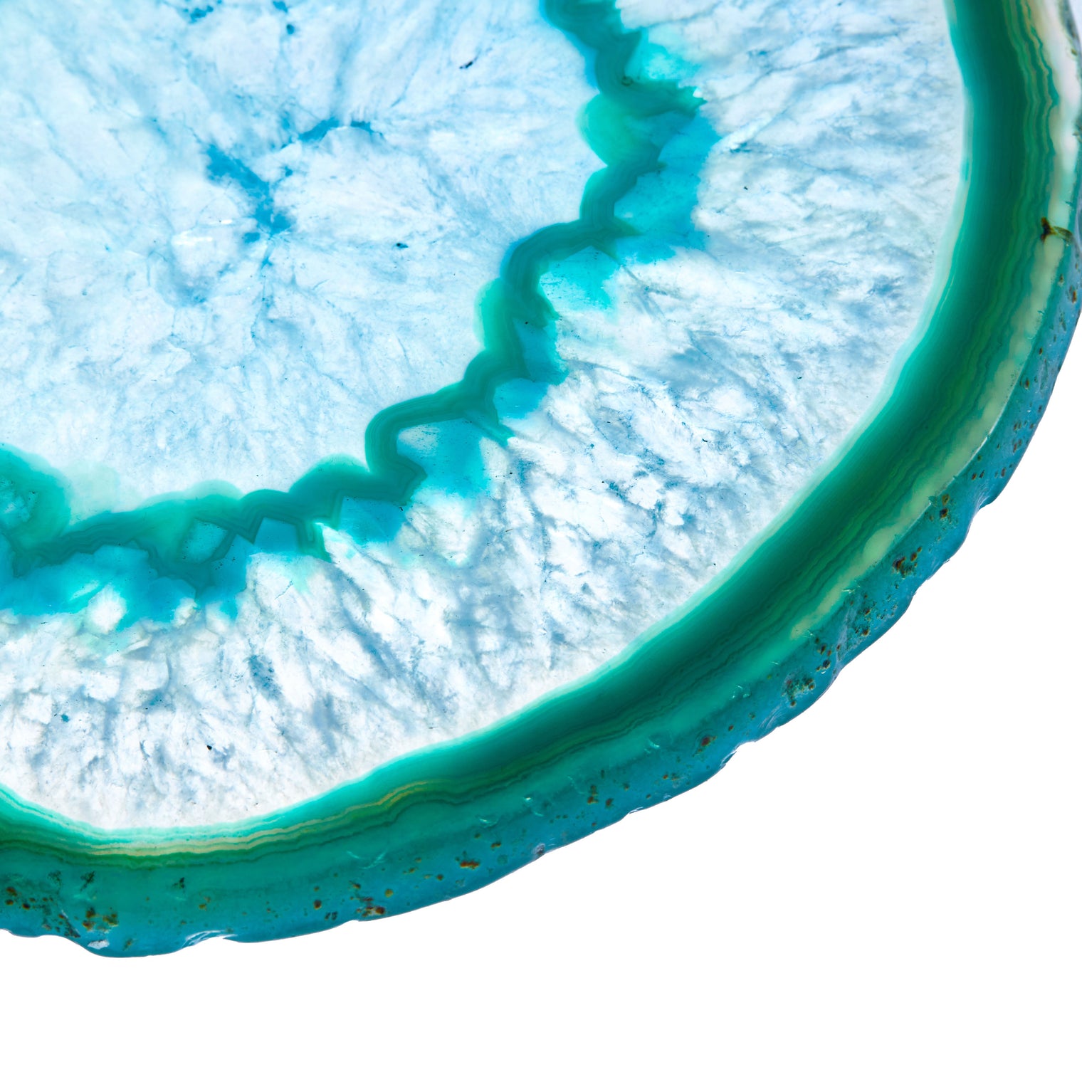 Large Natural Brazilian Agate Drink Coaster with Wood Holder - Teal