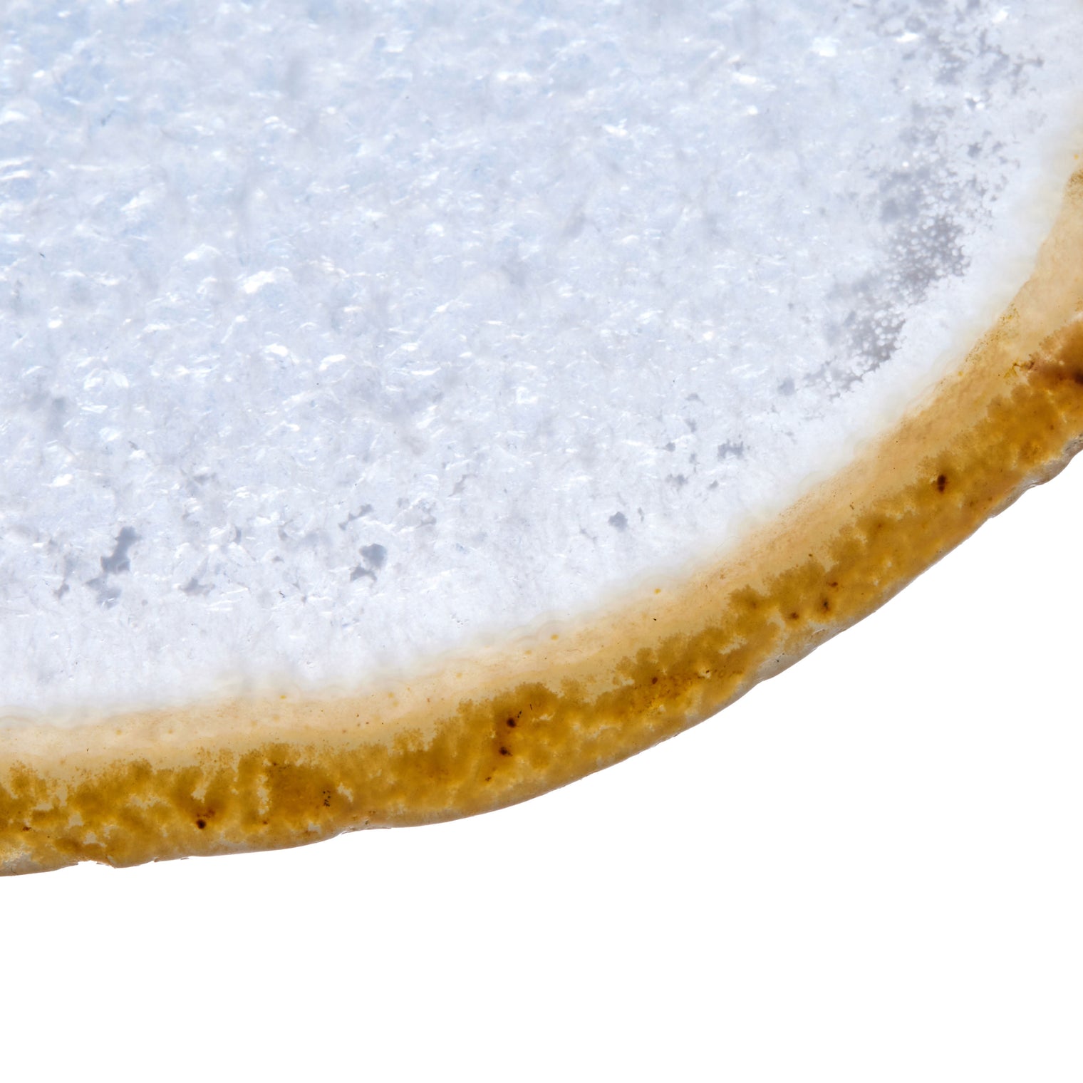 Large Natural Brazilian Agate Drink Coaster with Wood Holder - White