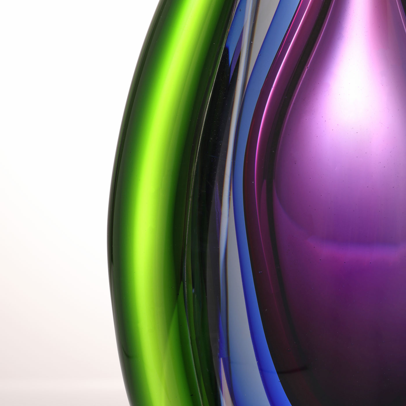 Hand Blown Sommerso Oval Art Glass Vase Purple 8.5-10 inch tall