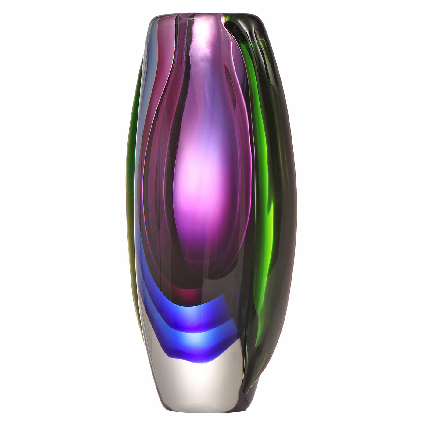 Hand Blown Sommerso Oval Art Glass Vase Purple 8.5-10 inch tall
