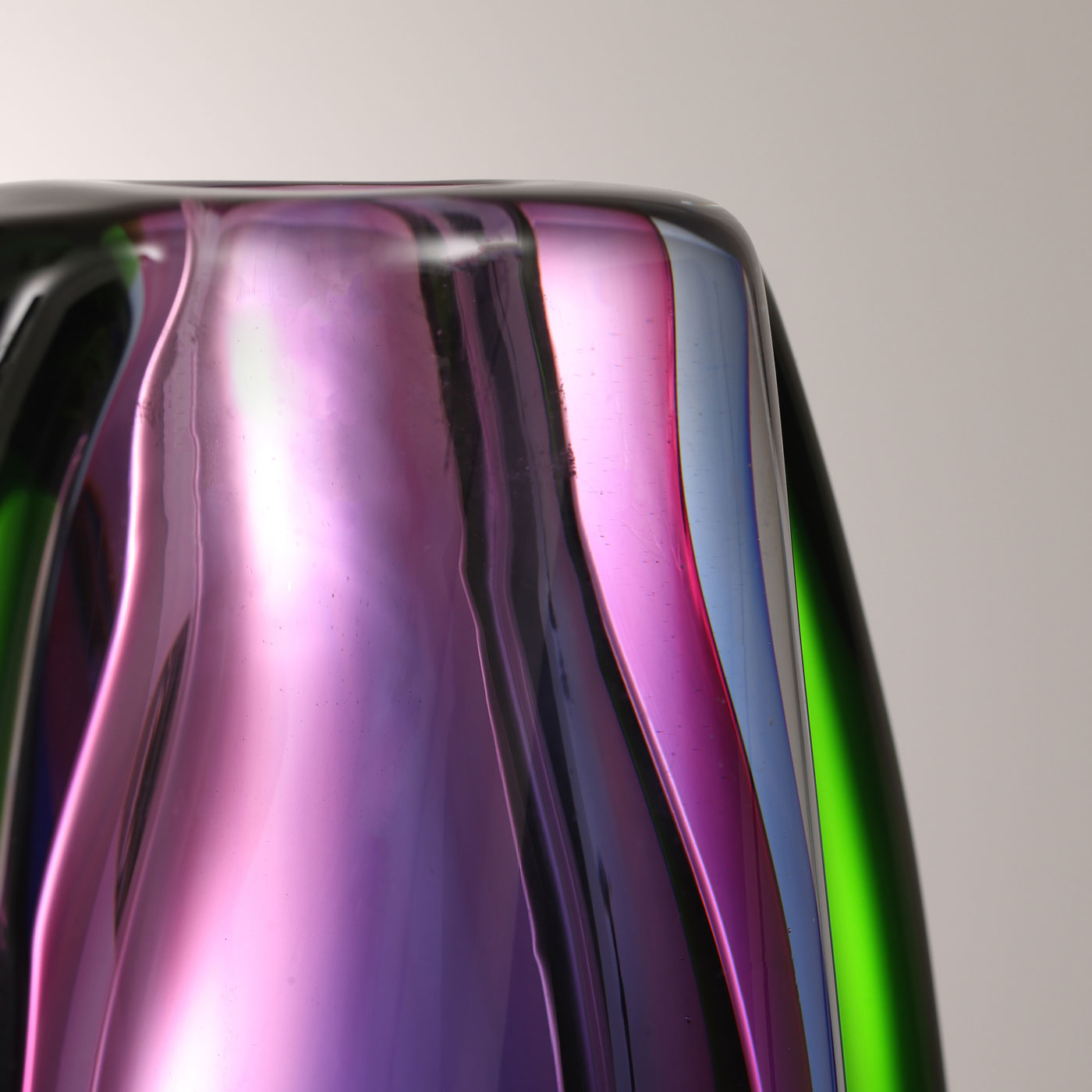 Hand Blown Sommerso Oval Art Glass Vase Purple 8.5-10 inch tall