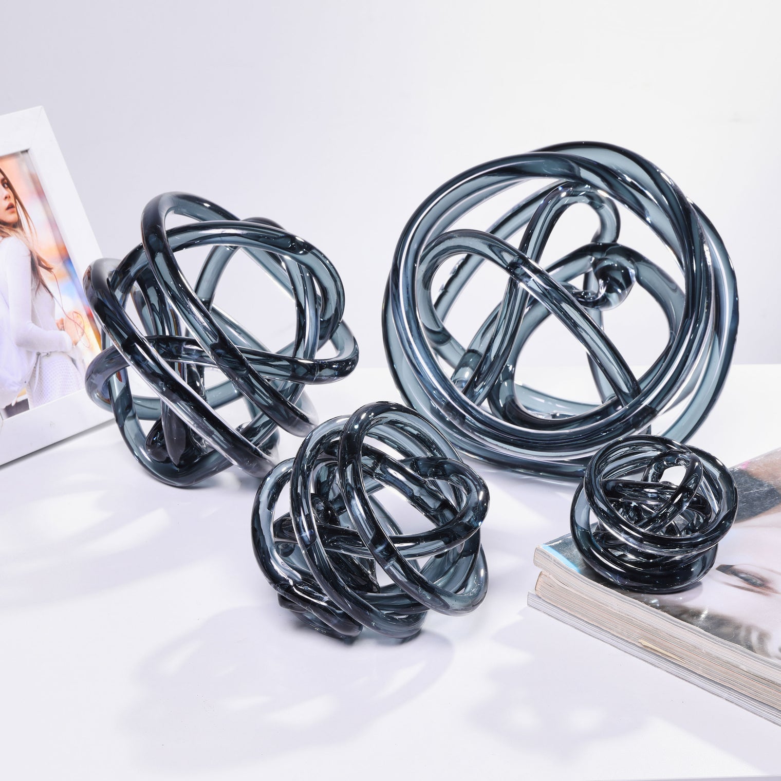 Hand Blown Infinity Knot Sommerso Art Orbit Glass Ball