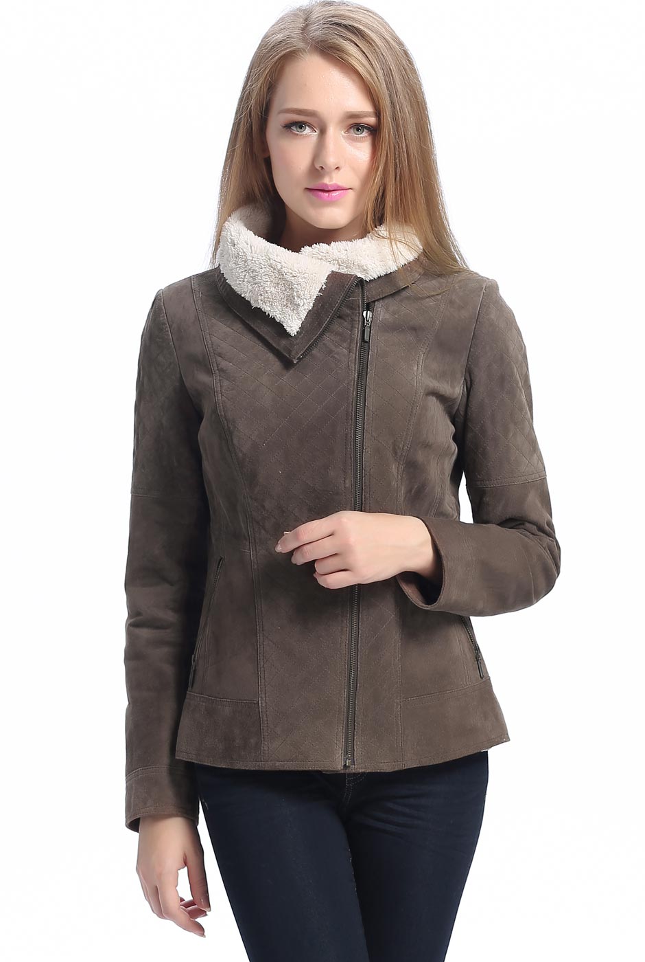 BGSD Women Liza Quilted Sherpa Suede Leather Jacket