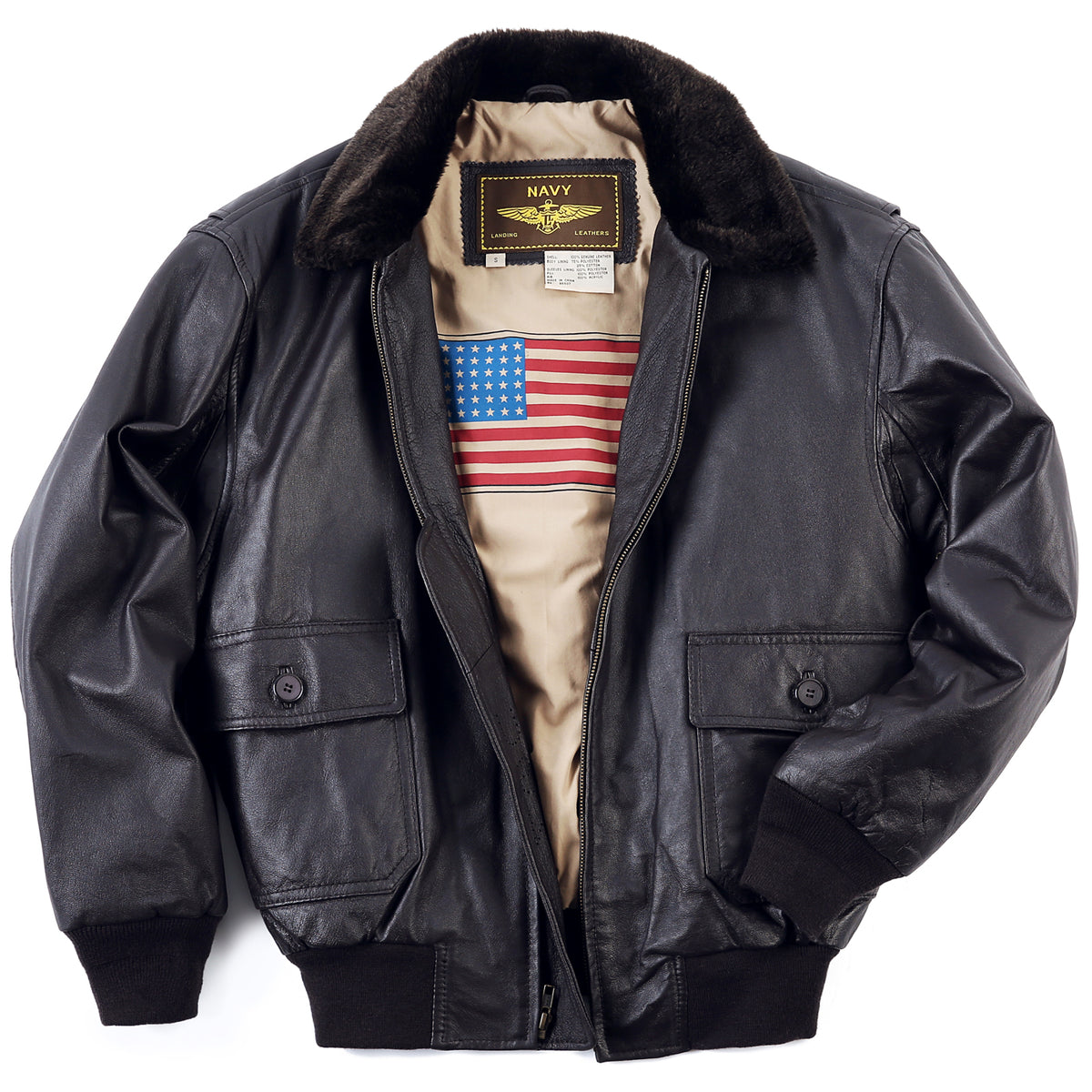 Landing Leathers Men Navy G-1 Leather Flight Bomber Jacket 