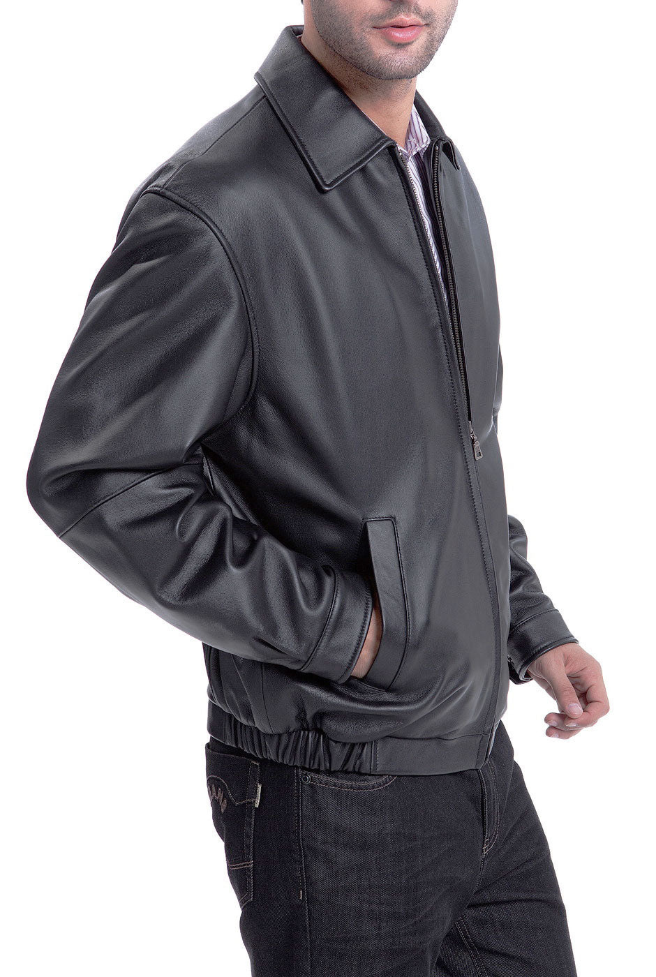 BGSD Men Derrick Lambskin Leather Bomber Jacket