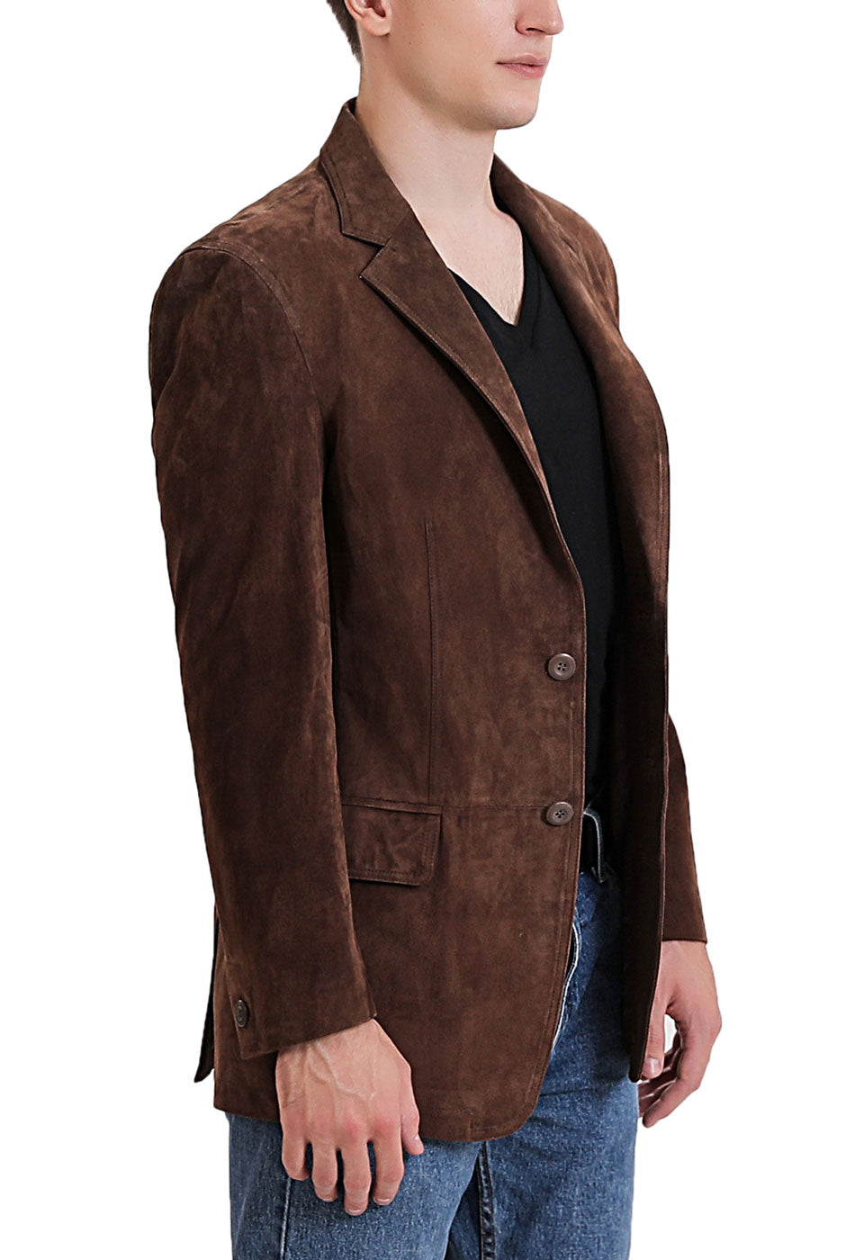 BGSD Men Grant Two-Button Suede Leather Blazer
