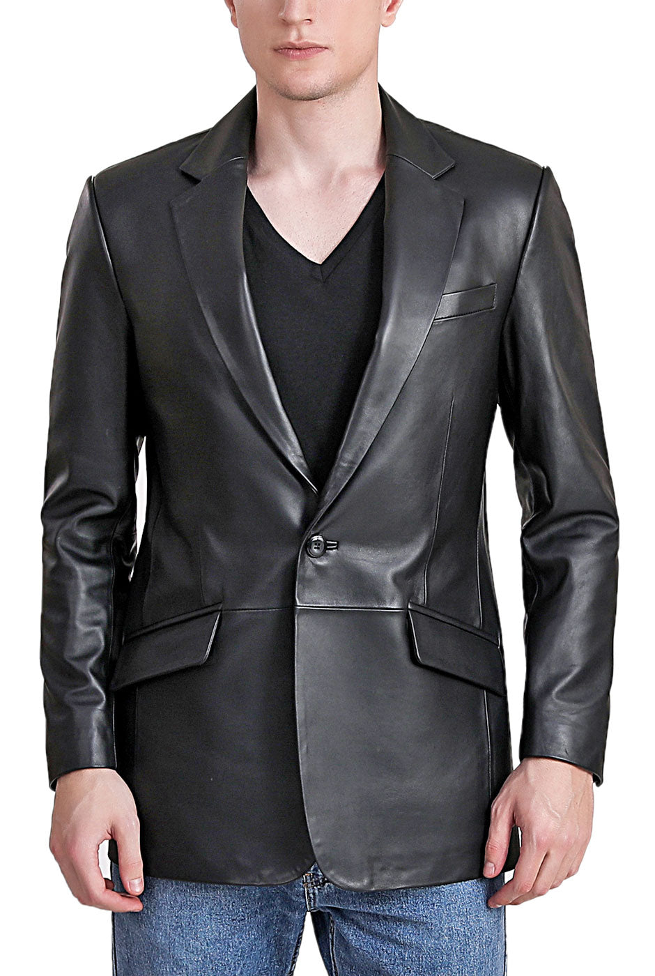 BGSD Men John One-Button Lambskin Leather Blazer
