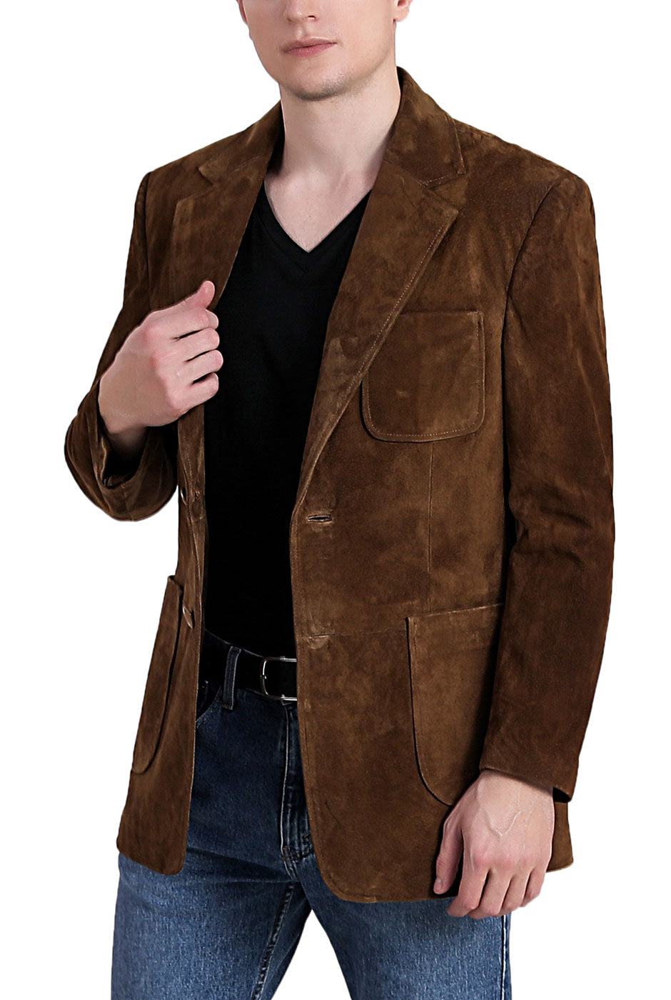 BGSD Men Steve Classic Two-Button Suede Leather Blazer