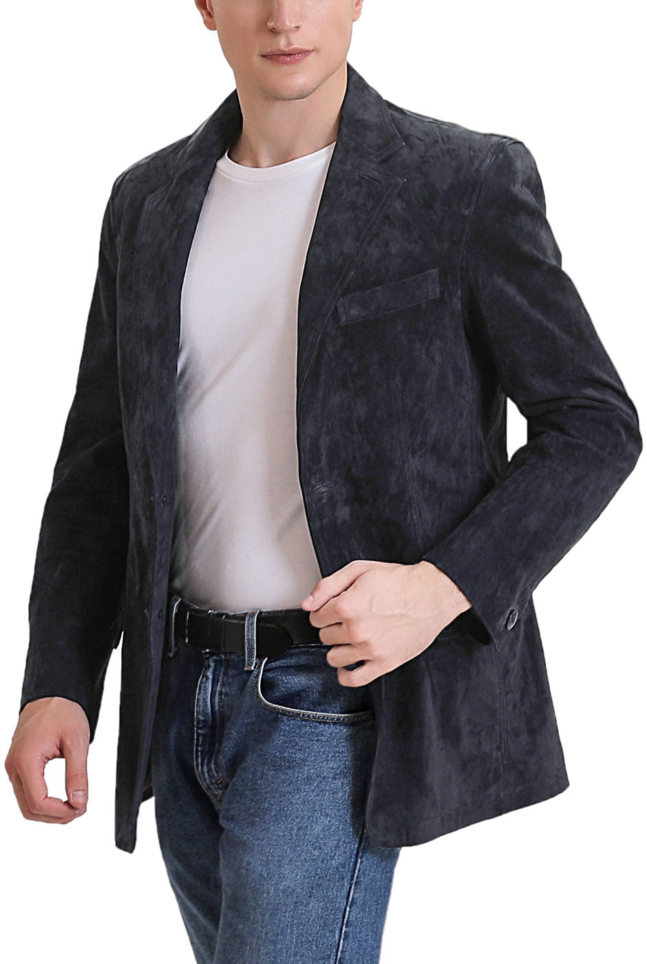 BGSD Men Cliff Classic Two-Button Suede Leather Blazer
