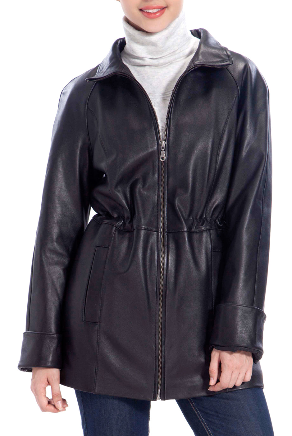 BGSD Women Clare Lambskin Leather Hooded Parka Coat