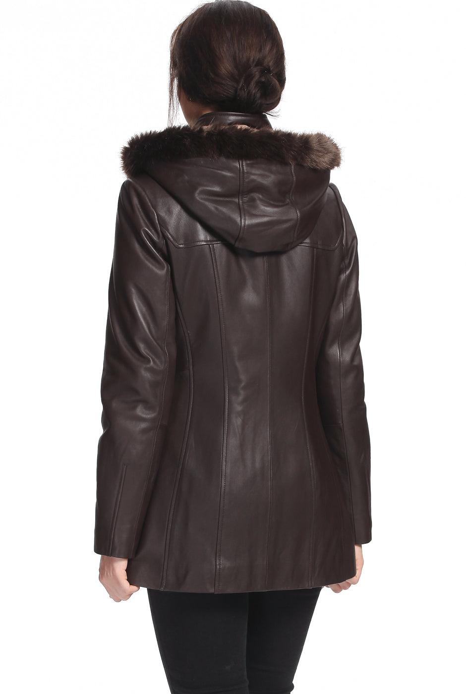 BGSD Women Amanda Hooded Lambskin Leather Toggle Coat