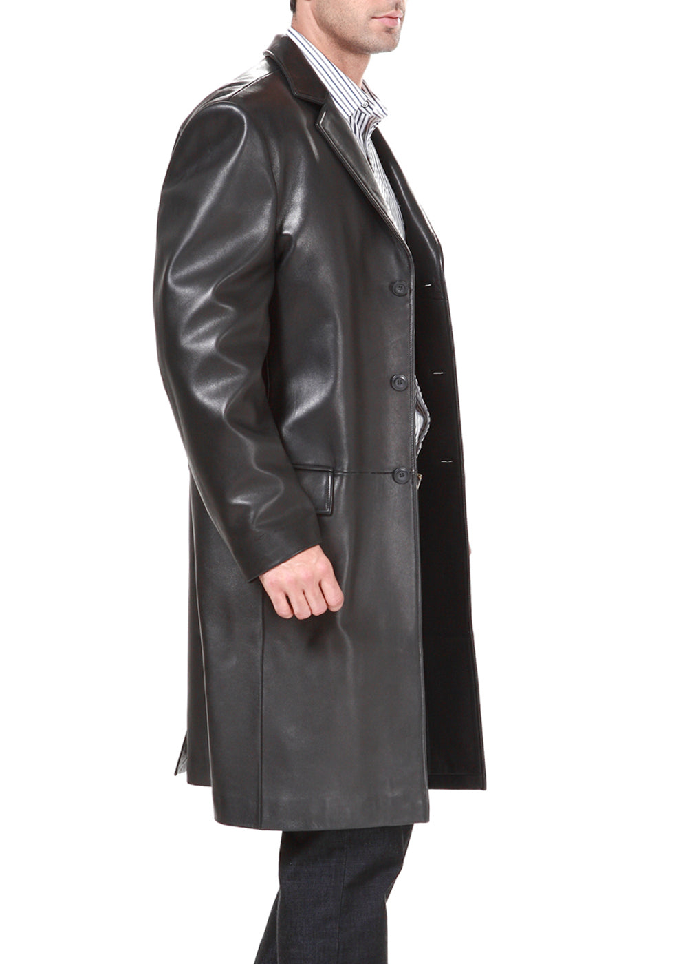 BGSD Men New Zealand Lambskin Leather Long Walking Coat
