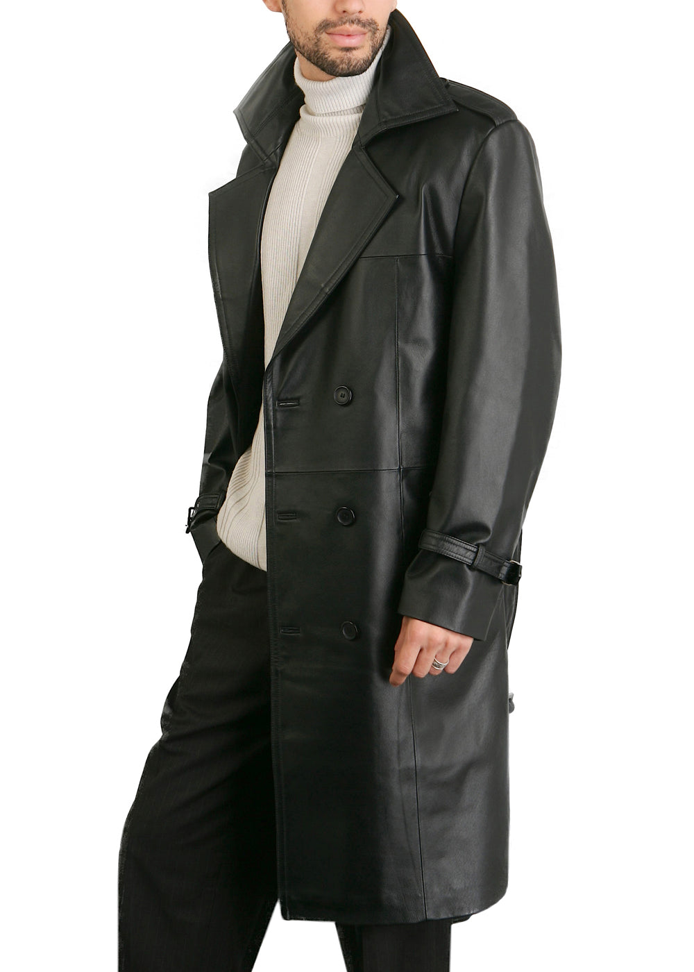 BGSD Men Xander Classic Leather Long Trench Coat