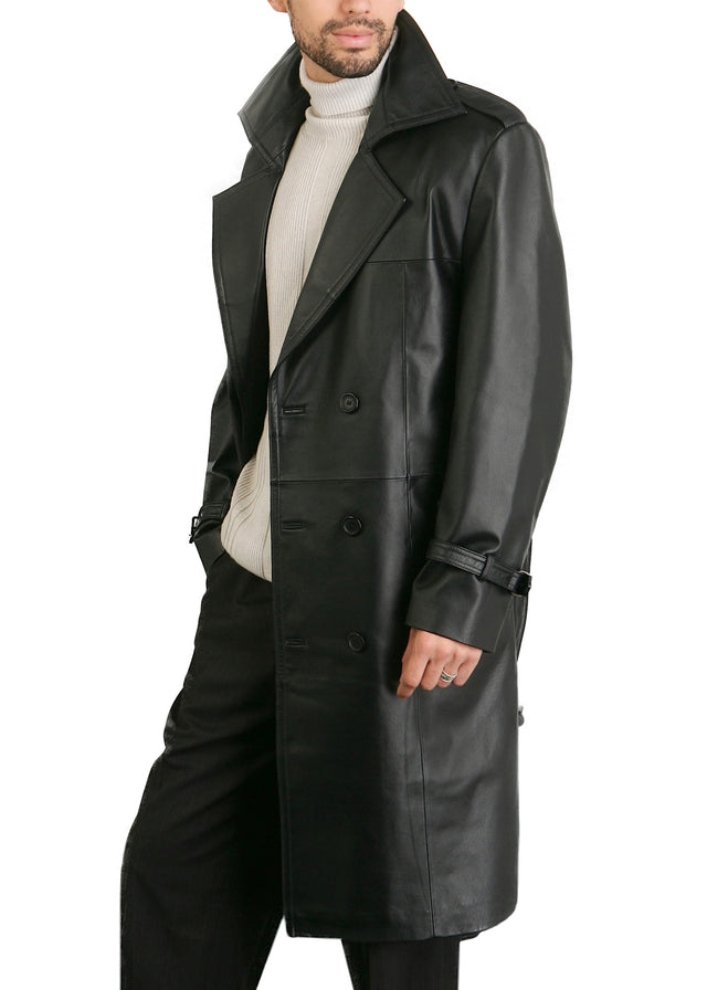 BGSD Men Xander Classic Leather Long Trench Coat