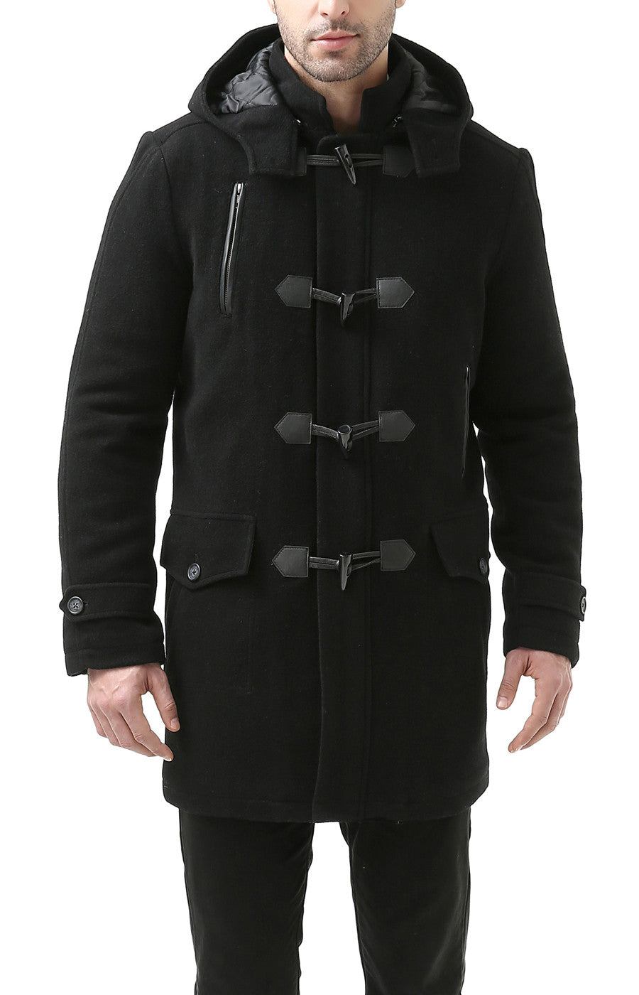 BGSD Men Tyson Wool Blend Leather Trimmed Toggle Coat