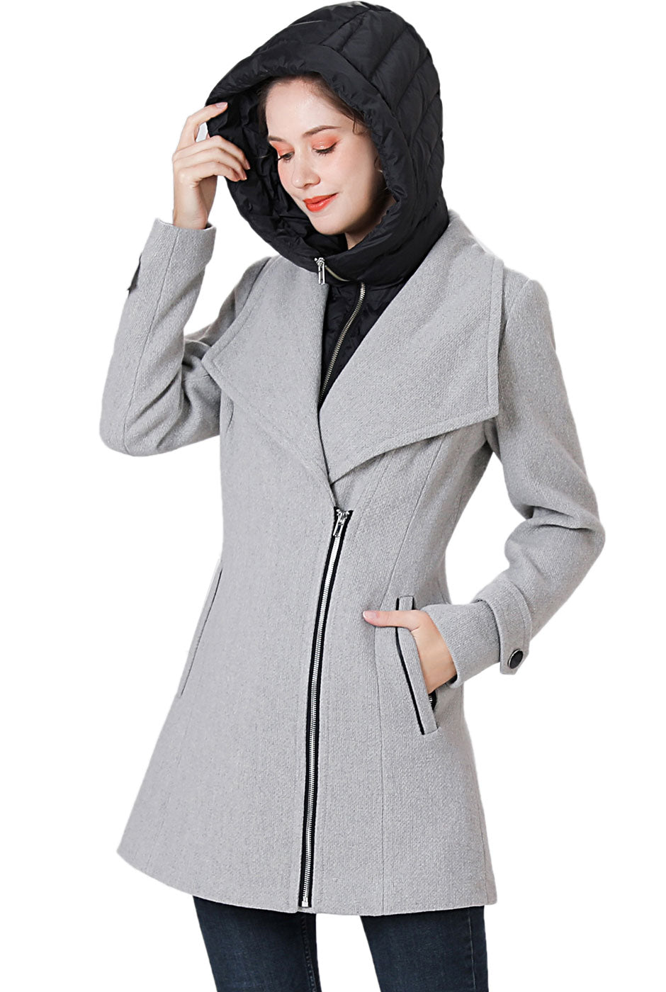BGSD Women Rue Wool Asymmetric Zipper Coat with Removable Hood