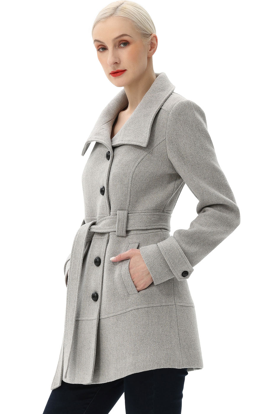 BGSD Women Wool Belted Walking Coat