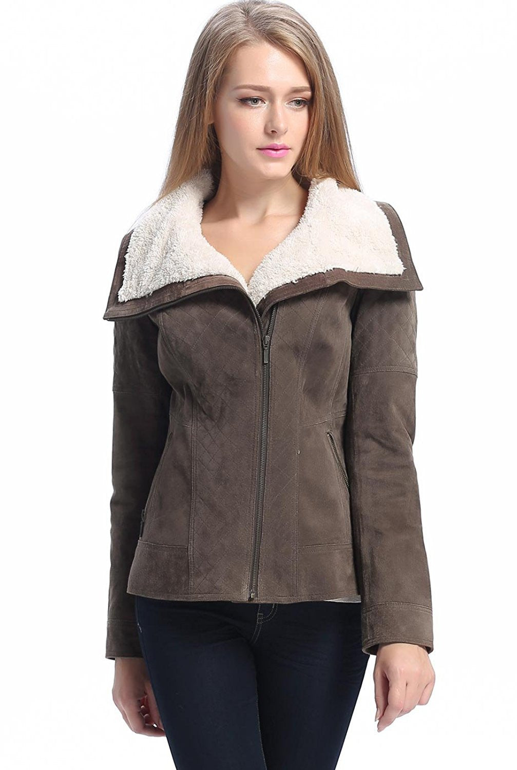 BGSD Women Liza Quilted Sherpa Suede Leather Jacket
