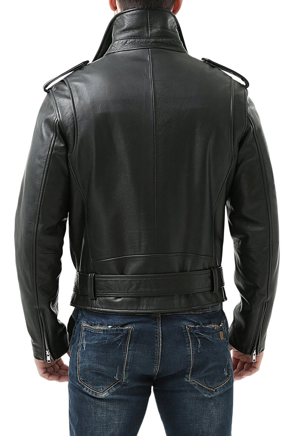 BGSD Men Classic Cowhide Leather Motorcycle Jacket