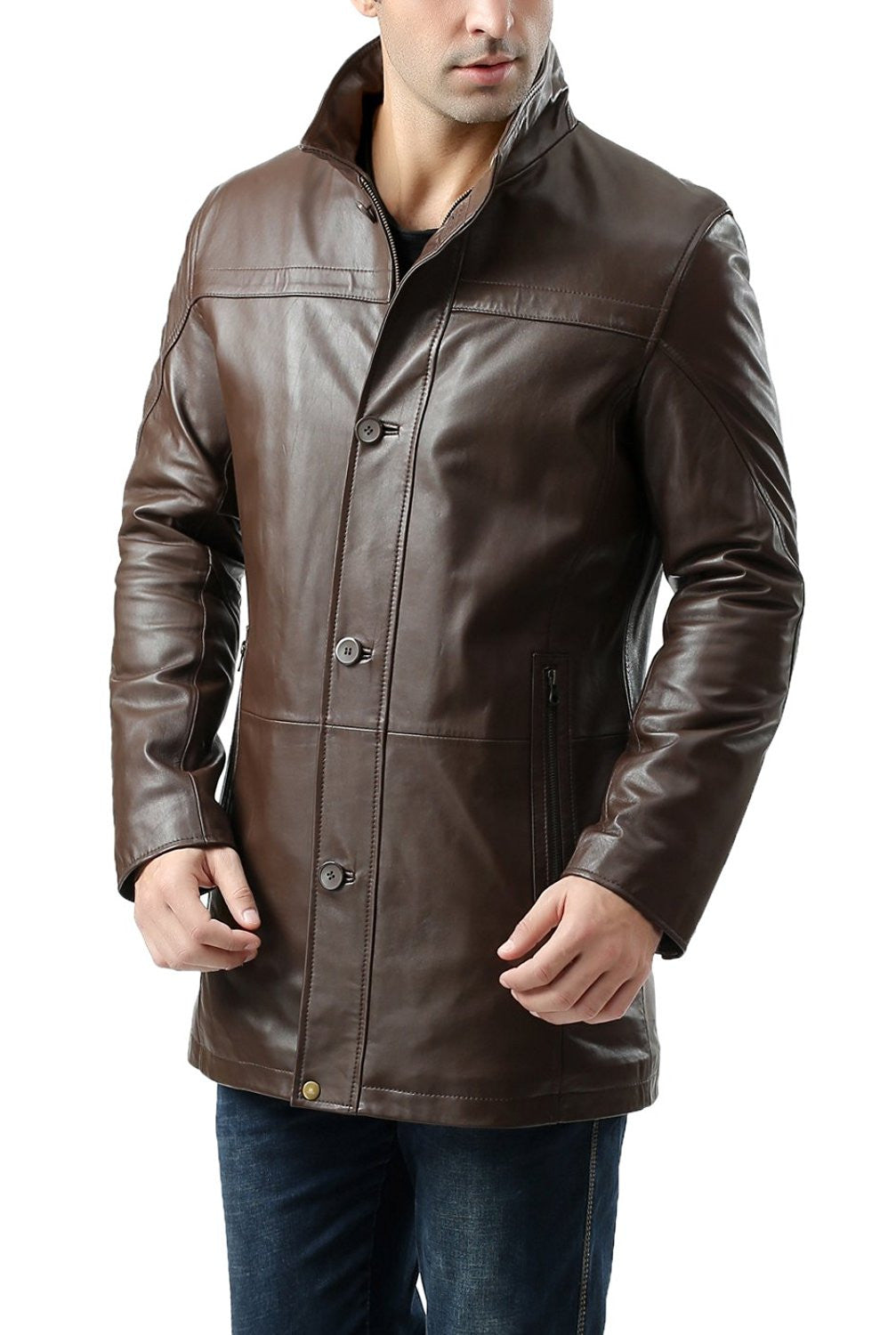 BGSD Men Chad New Zealand Lambskin Leather Car Coat