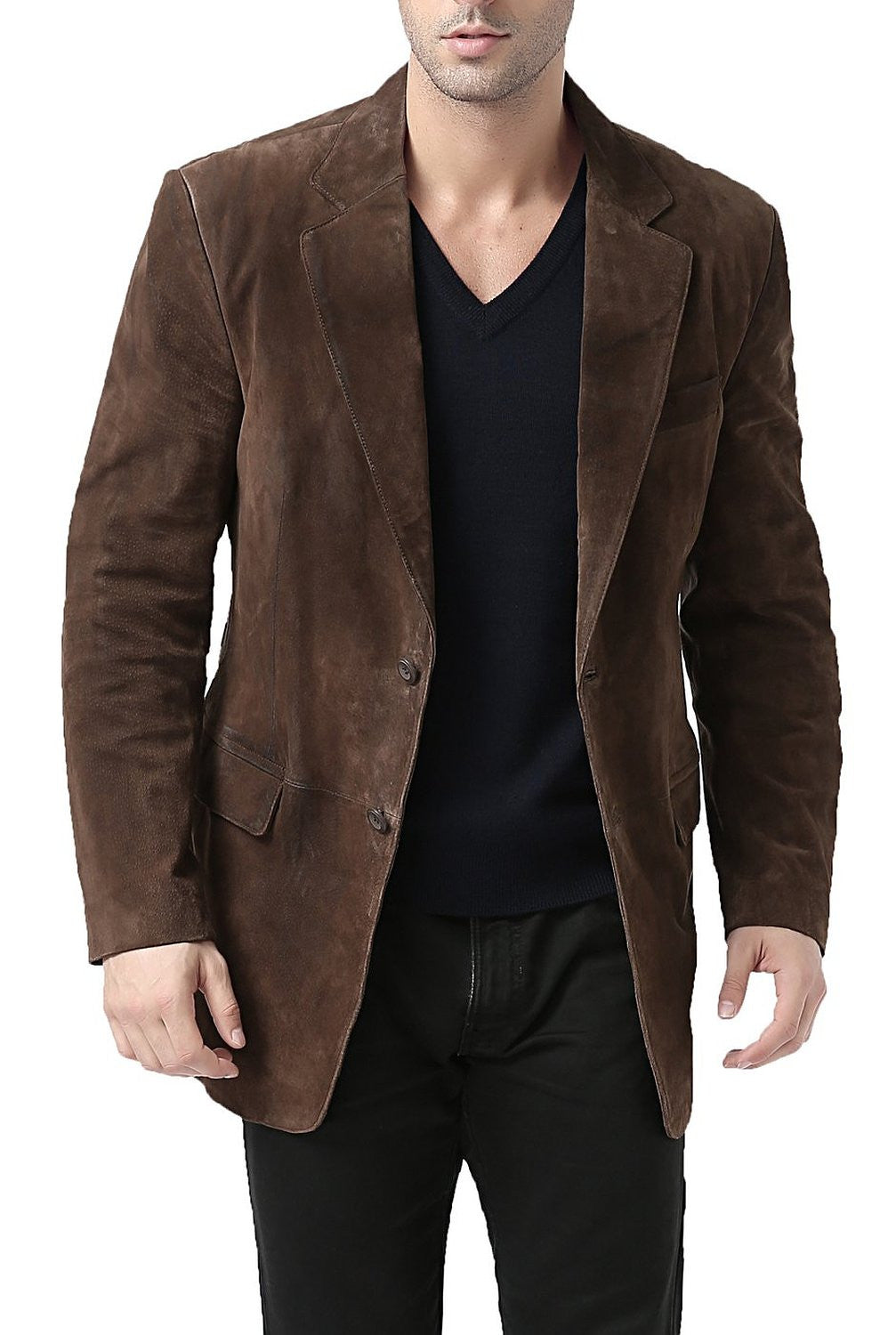 BGSD Men Cliff Classic Two-Button Suede Leather Blazer