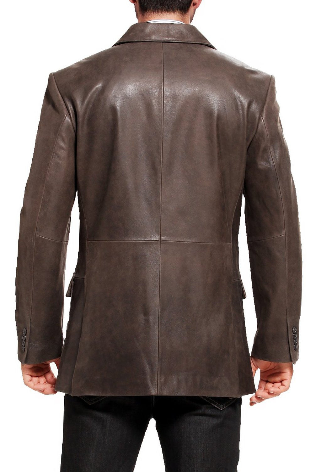BGSD Men Mark Three-Button Distressed Cowhide Leather Blazer