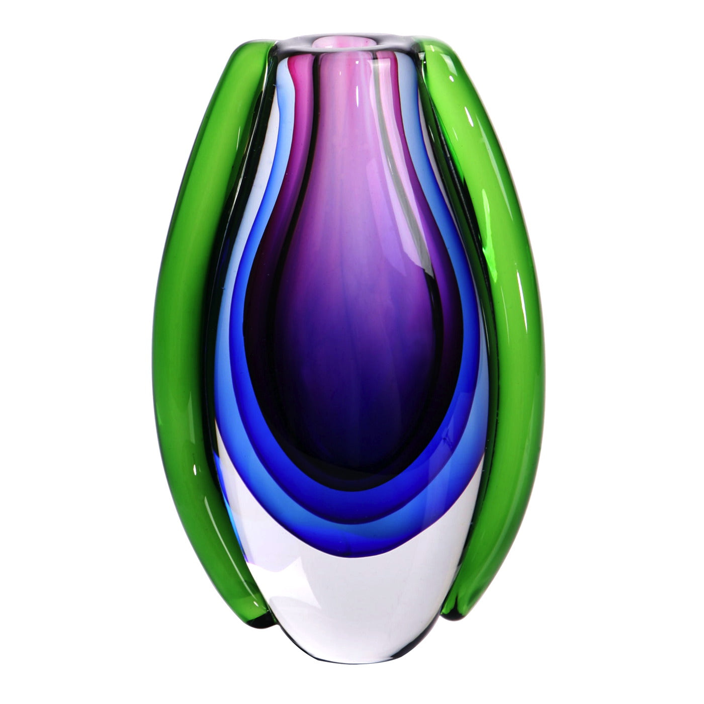 Hand Blown Sommerso Oval Art Glass Vase Purple 8.5-10 inch tall