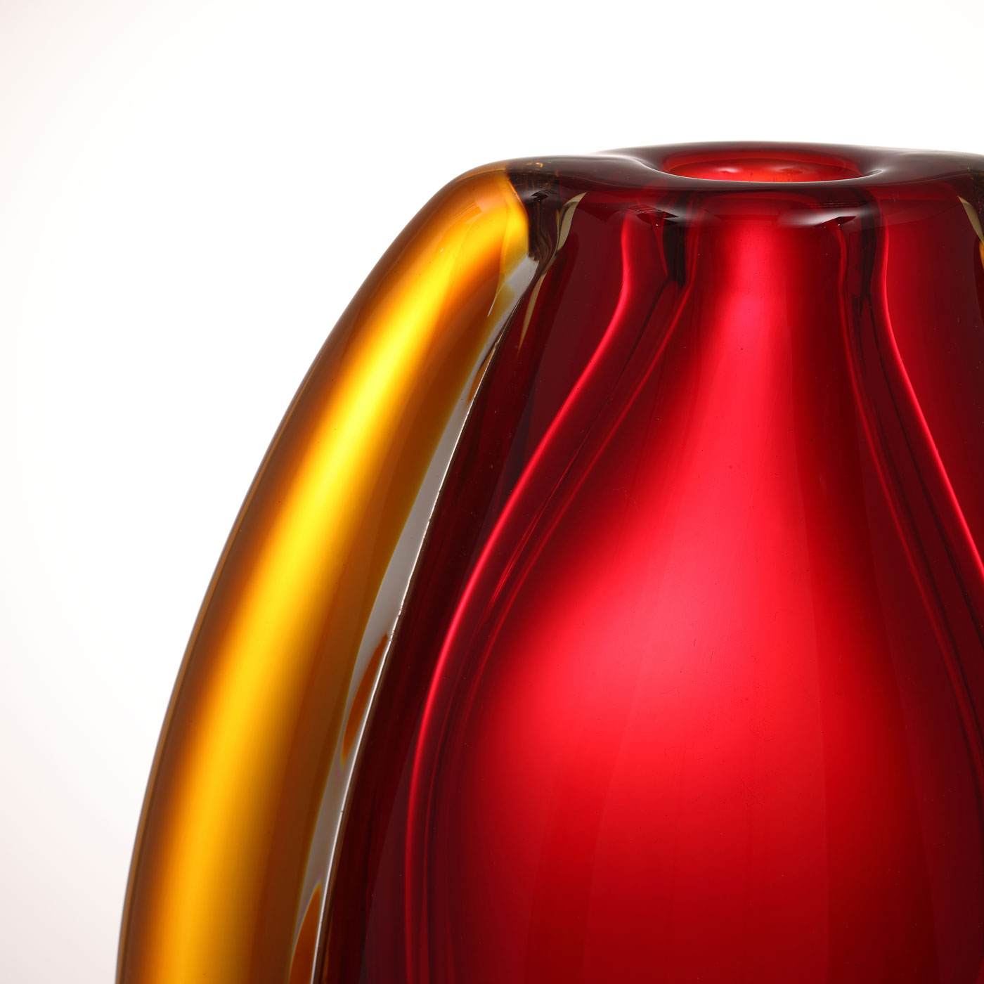 Hand Blown Sommerso Oval Art Glass Vase Red 8.5-10 inch tall
