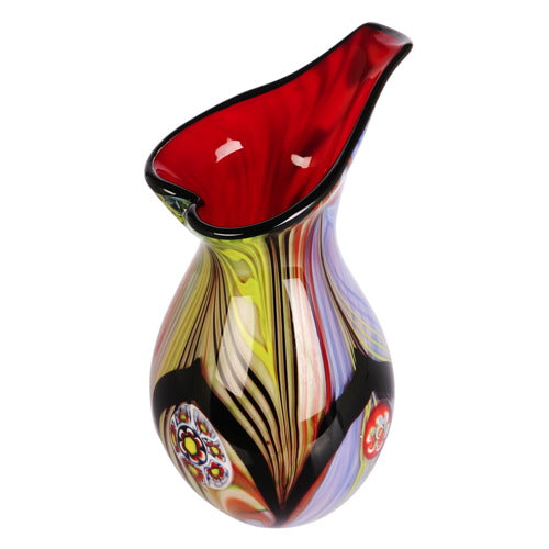 Hand Blown Abstract Teardrop Art Glass Vase with Angled Lip 9.5-13.5 inch tall