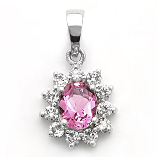14k White Gold Pink Sapphire and Diamond Flower Pendant