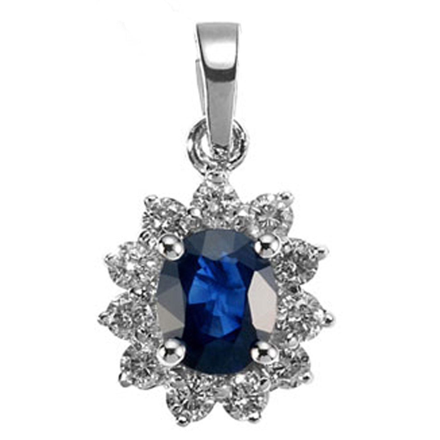 18k White Gold Blue Sapphire and Diamond Flower Pendant