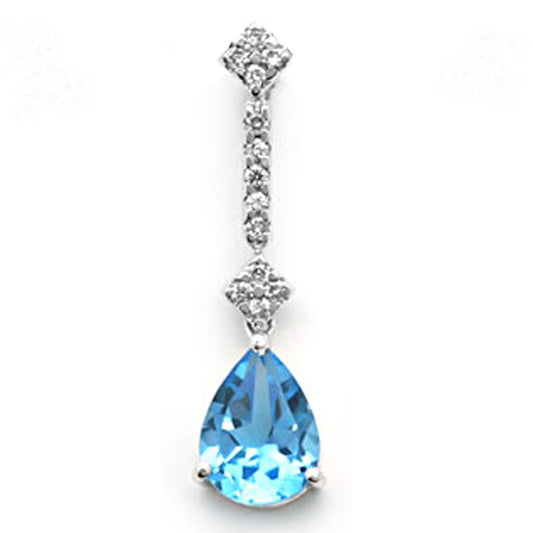 18k White Gold Pear-Shape Blue Topaz and Diamond Drop Pendant