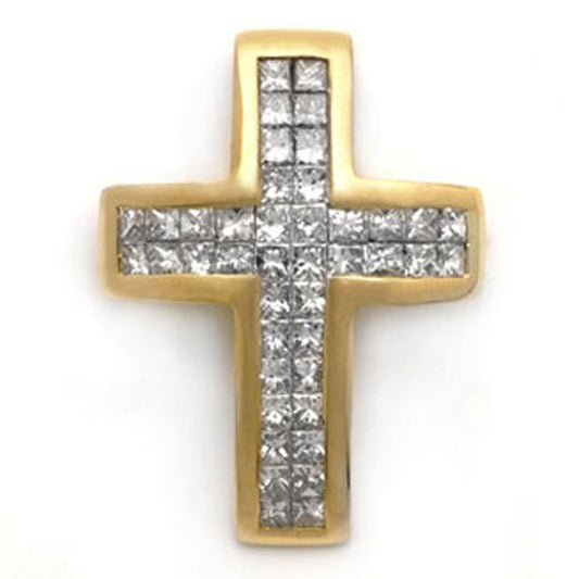 18k Yellow Gold Princess-Cut Diamond Cross Pendant