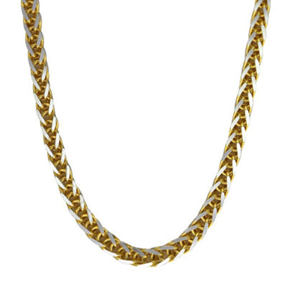 14k Yellow and White 2-Tone Gold Italian Wheat Chain 1.24mm wide 19.5 inch long