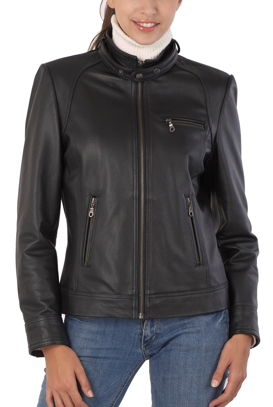 BGSD Women Julie Zip Front Lambskin Leather Jacket
