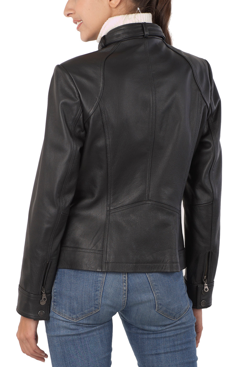 BGSD Women Julie Zip Front Lambskin Leather Jacket