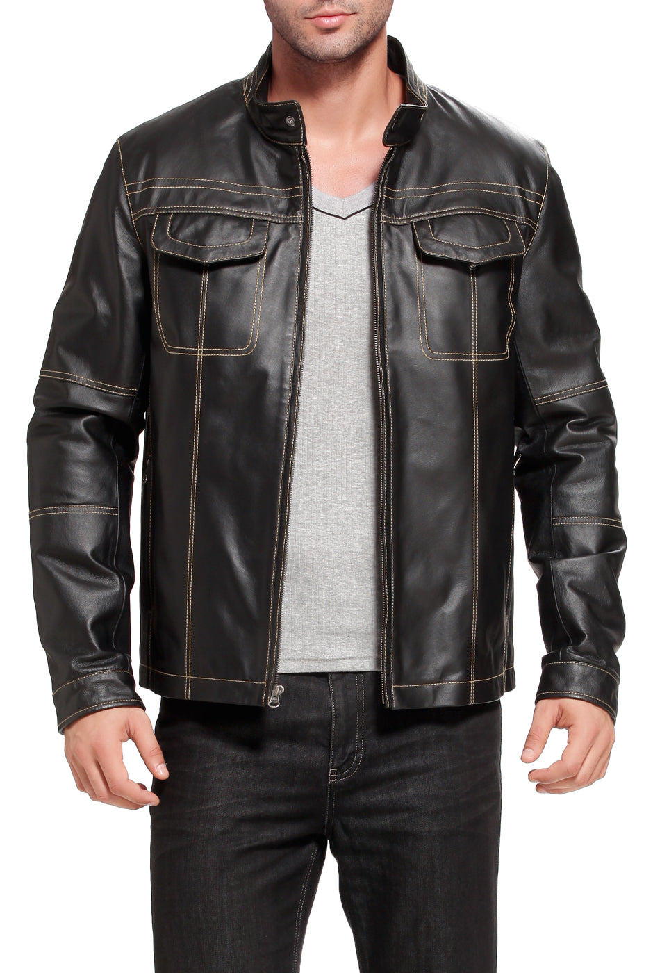 BGSD Men Michael Cowhide Leather Motorcycle Jacket