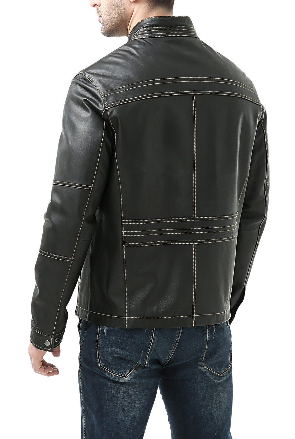 BGSD Monogram Collection Men Cowhide Leather Motorcycle Jacket