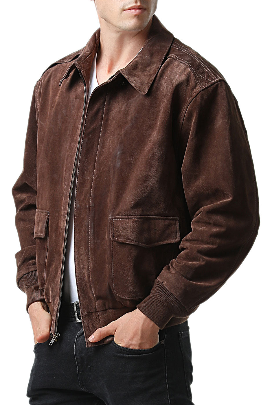 Landing Leathers Men Air Force A-2 Suede Leather Flight Bomber Jacket
