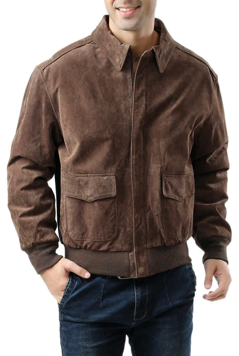 Landing Leathers Monogram Collection Men Air Force A-2 Suede Leather Flight Bomber Jacket