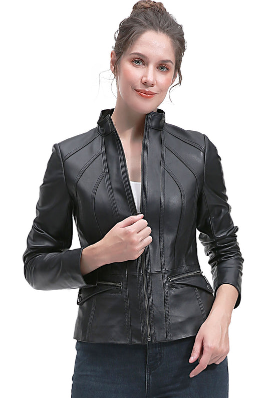 BGSD Women Kayla Lambskin Leather Scuba Jacket