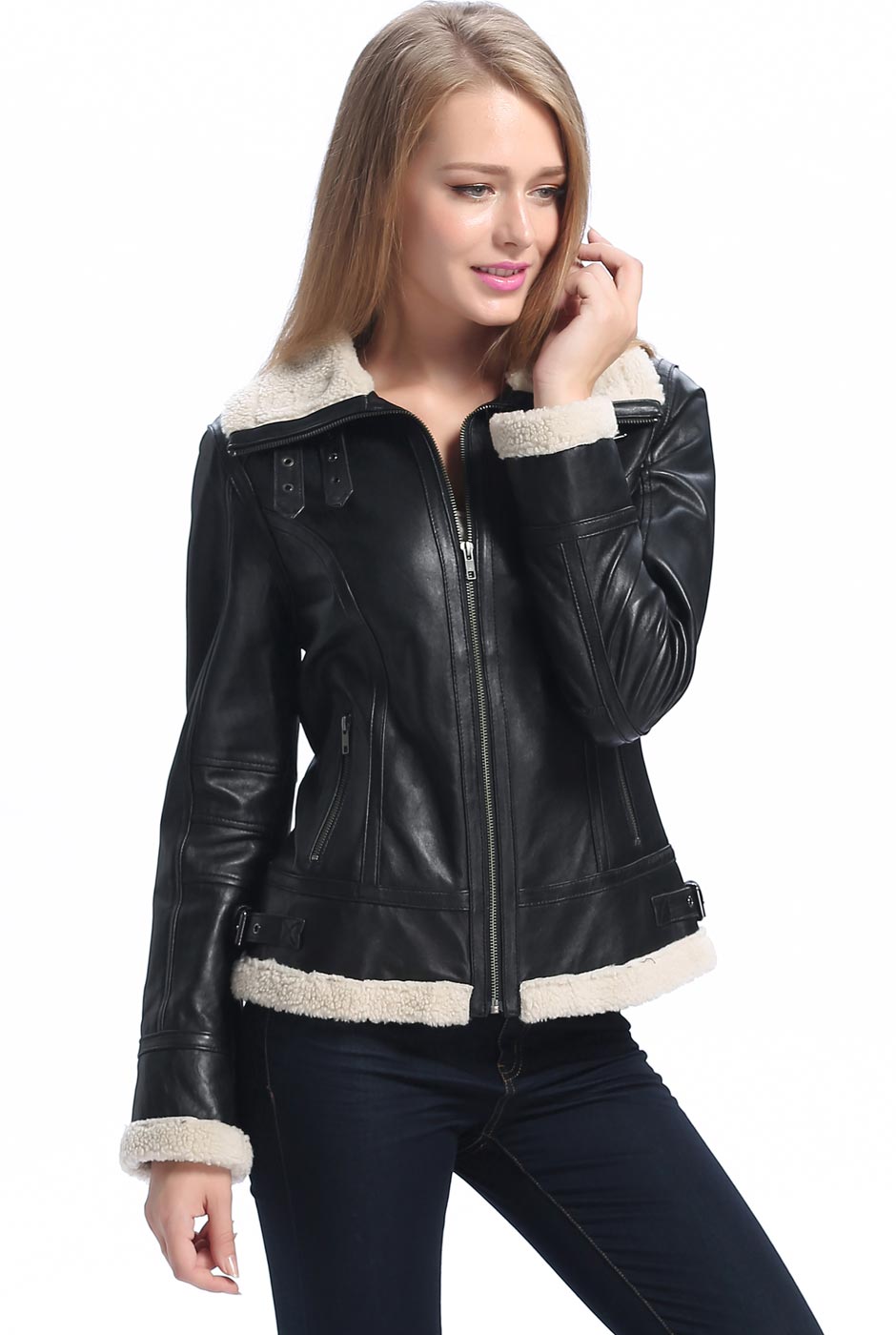 BGSD Women Brittany Lambskin Leather Jacket