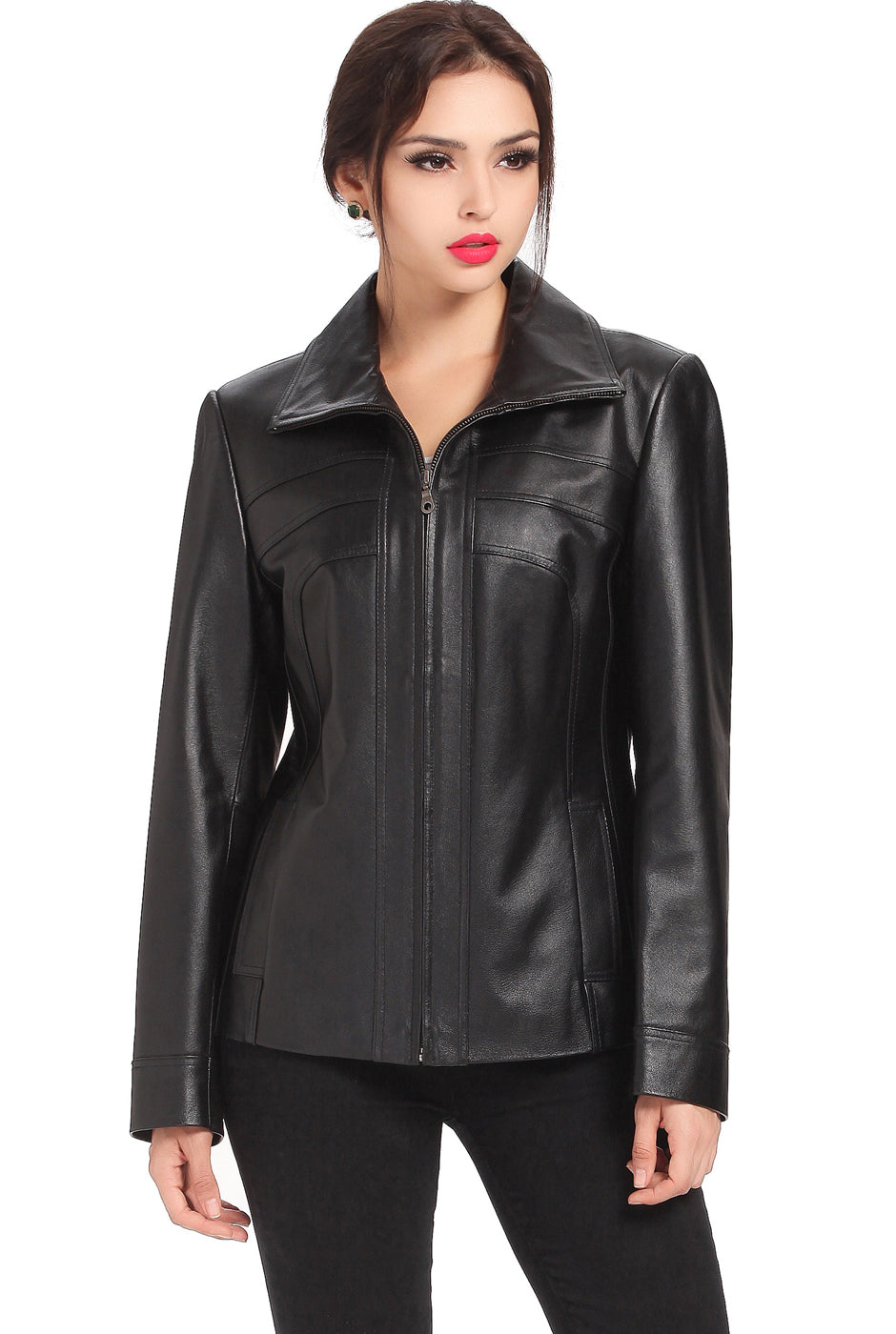 BGSD Women Kim Lambskin Leather Scuba Jacket